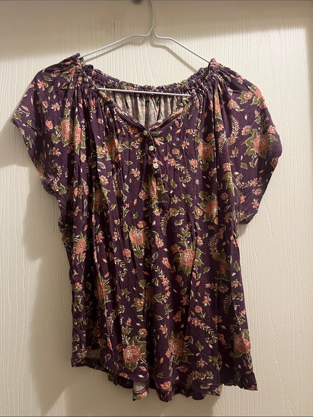 Women's Purple Floral Peasant Top